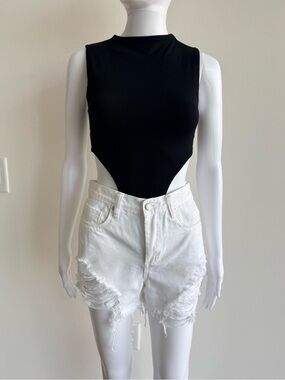 naked wardrobe Black High-cut Sleeveless Bodysuit